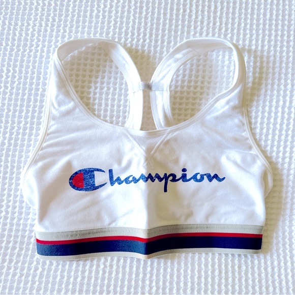 NEW♥️CHAMPION RACERBACK SPORTS BRA M WHITE RED BLUE TRICOLORE YOGA WORKOUT - Picture 3 of 4